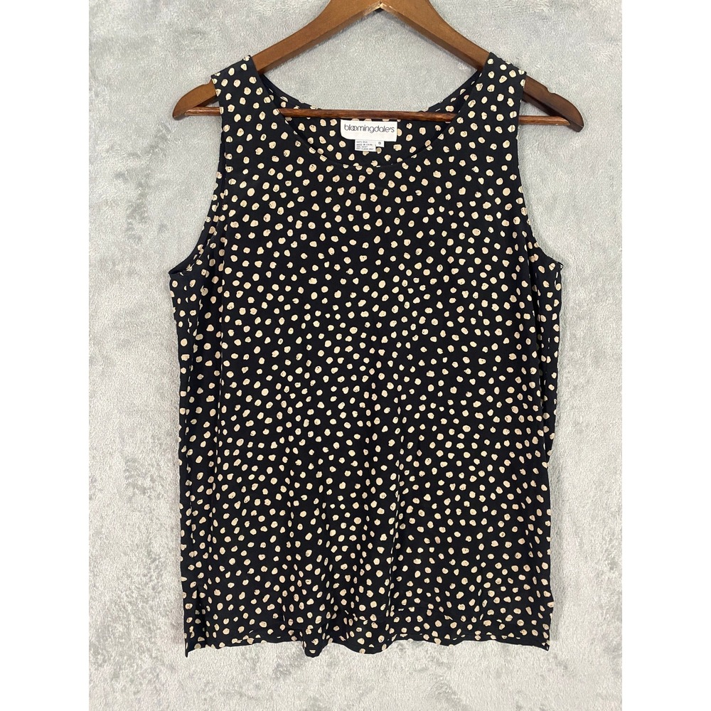 Bloomingdale's Tank Top Sz 8 Black Polka Dot Silk Shell Scoop Neck Sleeveless